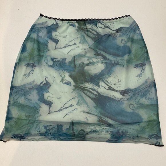 𝅺BLUE Marble Burnout Print Stretch Mini Skirt Size Small Y2K - Picture 1 of 11